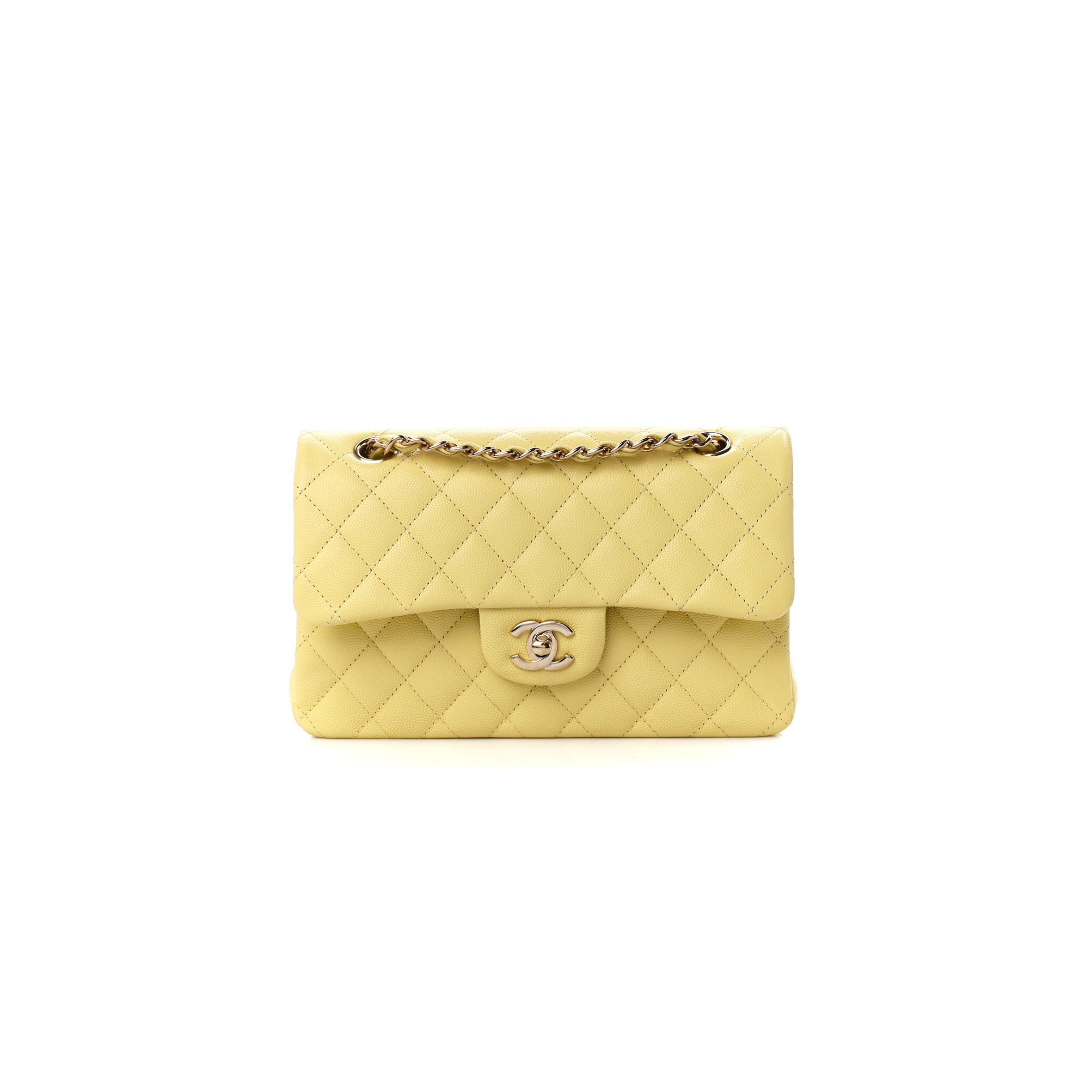 Ch*el caviar quilted small double cover yellow (23*14.5*6cm)